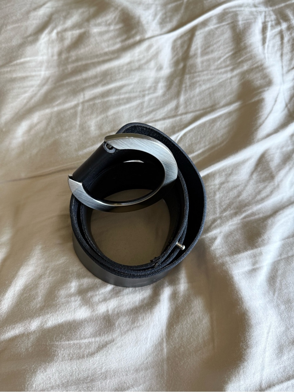 New York & Company Black Belt with Brushed Silver Crescent Buckle